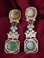 Load image into Gallery viewer, Large Drop Earring with Oval Green and Yellow Stones | Multi-Stone Drop Earrings