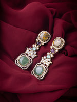Load image into Gallery viewer, Large Drop Earring with Oval Green and Yellow Stones | Multi-Stone Drop Earrings