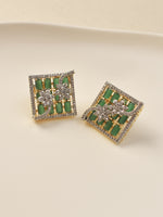 Load image into Gallery viewer, White Floral Green Pendant set | Golden Polish AD Square Pendant set