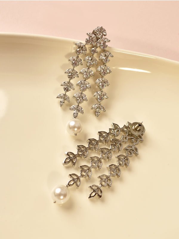 Party wear stylish earrings | white stone and single white pearl earring