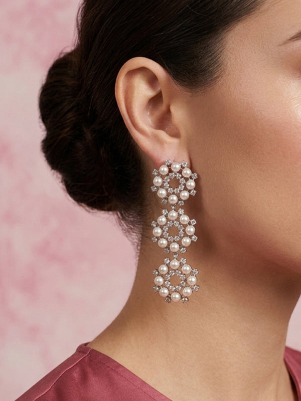 Pearl earrings with stone | party wear silver earrings with pearls