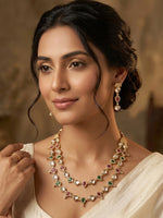 Load image into Gallery viewer, Double-Layer Necklace with Green and Red Stones | Stylish Kundan Necklace set