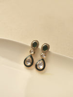 Load image into Gallery viewer, Green and White Teardrop-Shaped Stones Necklace | Gold-Toned Traditional Kundan Necklace