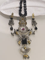 Load image into Gallery viewer, Long Metal Necklace set | Necklace with Black Beads