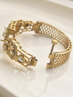 Load image into Gallery viewer, Golden Bracelet with Intricate Design and Clear Stones | AD Bracelet with Golden Polish