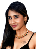 Load image into Gallery viewer, Colorful Beaded Choker with Golden accents | Stylish Multi Color Stone Choker Jewelry Set