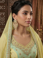 Load image into Gallery viewer, Green Earrings with Pearl-like Beads | Golden Polish Earrings
