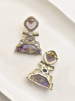 Load image into Gallery viewer, Earrings with Purple Gemstones | Ornate Purple Earrings with Golden Polish