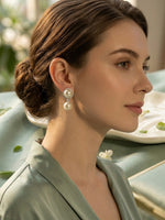 Load image into Gallery viewer, Dual Pearl Halo Drop Earrings | Luna Double Pearl Earrings
