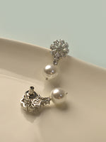 Load image into Gallery viewer, Snowflake-Shaped Earrings with White Pearls | White Pearl Earrings with AD Stone