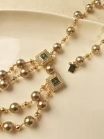 Load image into Gallery viewer, Pearl Necklace with Square Pendants | Champagne Golden Double-Strand Pearl Mala