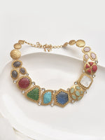 Load image into Gallery viewer, Royal Multicolor Gemstone Statement Necklace Set | Multicolor Stone Necklace with Golden Polish