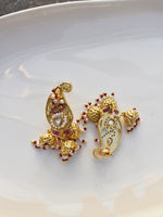 Load image into Gallery viewer, Golden Earrings with Red and White stones | Stylish Kundan Earring with Beaded
