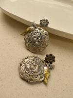 Load image into Gallery viewer, Dual-Tone Mayura & Bird Dangler Earrings | The Mayura & Parrot Dual-Tone Heritage Medallion Dangle Earrings