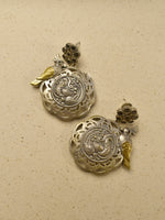 Load image into Gallery viewer, Dual-Tone Mayura & Bird Dangler Earrings | The Mayura & Parrot Dual-Tone Heritage Medallion Dangle Earrings