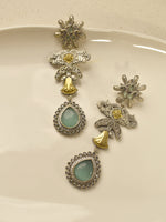 Load image into Gallery viewer, Antique Finish Two-Tone Floral Statement Drop Earrings