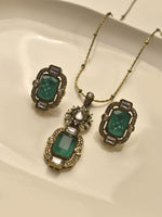 Load image into Gallery viewer, Antique Green Gemstone & CZ Necklace Set | Emerald Cut Green Gemstone Pendant Necklace Set for Women