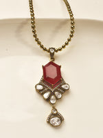 Load image into Gallery viewer, Antique Polki Ruby Pink & Kundan Polki Drop Pendant Necklace Set for Women