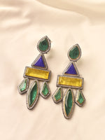Load image into Gallery viewer, Pair of earrings with green and blue gemstones