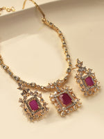 Load image into Gallery viewer, Classic Ruby Crystal Pendant Necklace with AD Stone Chain