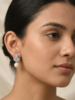 Load image into Gallery viewer, Crystal Leaf Pearl Drop Earrings | Sparkling Petal Pearl Drops Earrings