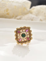 Load image into Gallery viewer, Decorative Golden Ring with Pink, and Green Stones