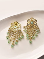 Load image into Gallery viewer, Gold and green beaded earrings