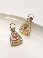 Load image into Gallery viewer, Gold earrings with pink gemstones