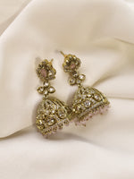 Load image into Gallery viewer, White Stone and Kundan stone Embeded Jhumka | Golden Polish Kundan Jhumkas