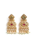 Load image into Gallery viewer, Golden Earrings with Red and Green Gemstones