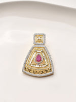 Load image into Gallery viewer, Golden and Silver pendant with a pink gemstone