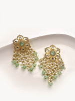 Load image into Gallery viewer, Green Earrings with Pearl-like Beads