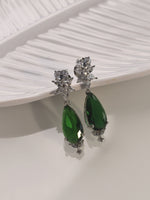 Load image into Gallery viewer, Green teardrop earrings with silver accents