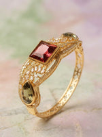 Load image into Gallery viewer, Imperial Ruby & Olive Crystal Filigree Bracelet