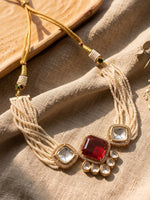Load image into Gallery viewer, Ruby Red Gemstone & Layered Pearl Choker