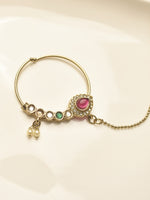 Load image into Gallery viewer, Kundan Nose Ring with Beaded Hair Chain