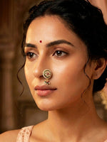 Load image into Gallery viewer, Kundan Nose Ring with Ruby Center & Pearl Droplets | Riwaaz Royal Kundan Nose Stud