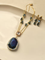 Load image into Gallery viewer, Midnight Blue Geode Crystal Pendant Necklace | Celestial Blue Raw-Cut Agate Statement Drop Necklace