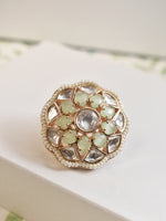 Load image into Gallery viewer, Mint-Green Stone and Kundan Ring