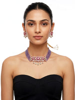 Load image into Gallery viewer, Multi-layer Lavender Beads and Pink Stones Jewelry Set | Beautiful AD Necklace set