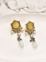 Load image into Gallery viewer, Ornate earrings with yellow gemstones and pearl-like elements