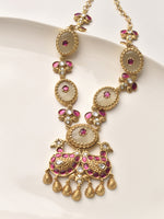 Load image into Gallery viewer, Ornate necklace with gold and pink accents
