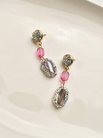 Load image into Gallery viewer, Pair of earrings with pink and clear gemstones