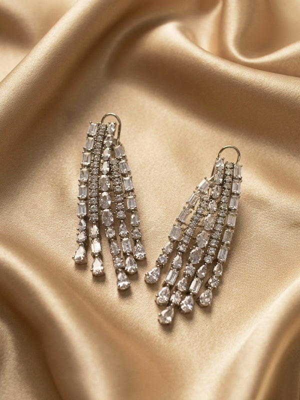 Party wear long white stone earrings