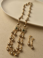 Load image into Gallery viewer, Pearl Necklace with Square Pendants | Champagne Golden Double-Strand Pearl Mala