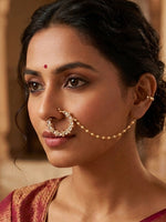 Load image into Gallery viewer, Royal Pear-Cut White Stone Circular Nose Ring with Pearl Chain