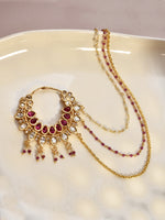Load image into Gallery viewer, Ruby Kundan Nath with Triple Sahare Chain