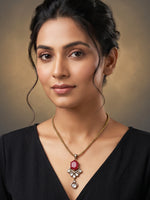 Load image into Gallery viewer, Ruby Pink & Kundan Polki Drop Pendant Necklace Set for Women | Antique Polki & Ruby Pink Drop Pendant Set