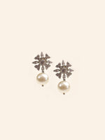 Load image into Gallery viewer, Snowflake-Shaped Earrings with White Pearls | White Pearl Earrings with AD Stone