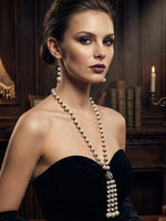 Load image into Gallery viewer, Stylish Long Beads Moti Mala | Pearl Statement Mala with Black Stones